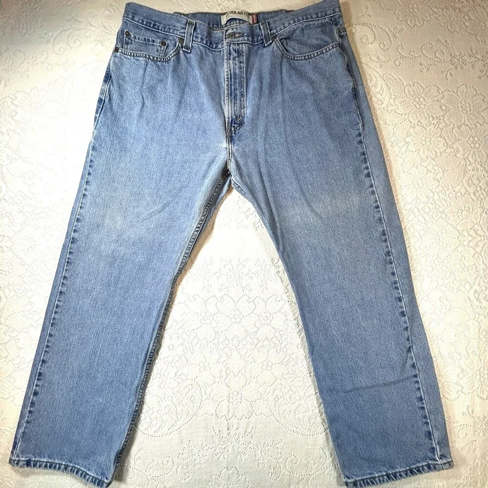 Levi's 505 Regular Fit Jeans Mens W40 L30 Light Wash Denim Blue